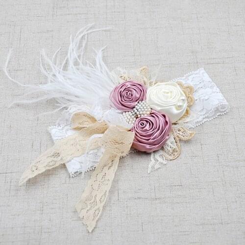 Girls Flower Headdress Lace Rose Pearl Feather Bow Headband Floral Baby Hairbands Photo Props Birthday Party Hair Accessories