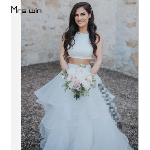 Mrs win Wedding Dress Elegant 2 Pieces Wedding Dresses Tiered Long Vestido De Noiva Plus Size Tank Wedding Gowns HR039