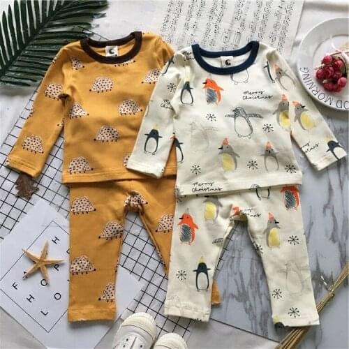 Tonytaobaby Spring and Autumn New Boys and Girls Childrens Leisure Home Suit Cartoon Printing