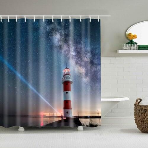 3D Printed Lighthouse Galaxy Night Starry Sky Bath Curtain Bathroom Waterproof 180x200cm Polyester Fabric Shower Curtain 12 Hook