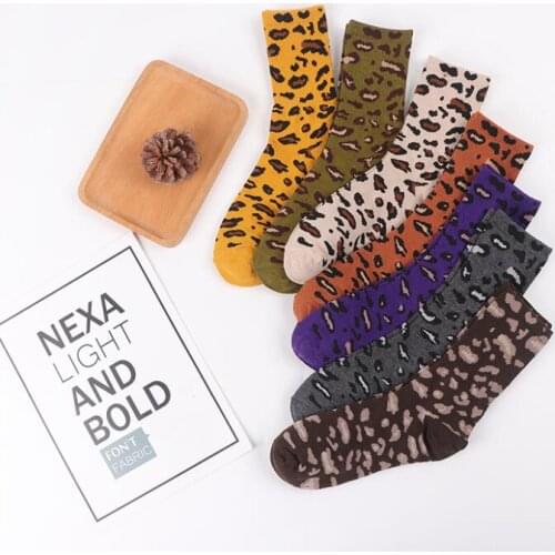 Yishine 3 Pairs New Women Socks Long Cotton Leopard Color Printed Fashion Spring Socks Woman Novelty Fashionable Lady Socks