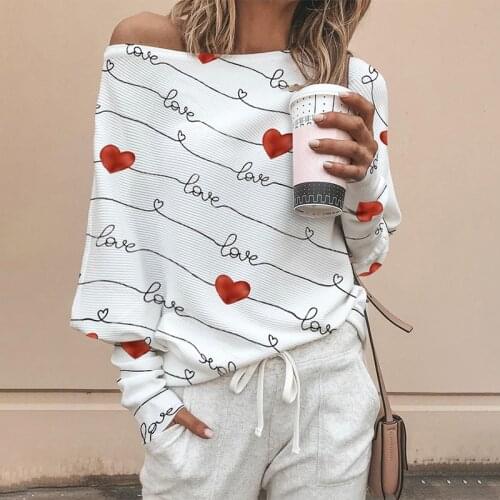 Valentines Day Spring Fashion Ladies Heart Letter Print Long Sleeve Cute Top Woman Clothing Lounge Harajuku Pullover Shirts