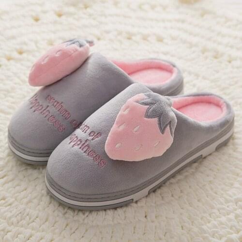 Dropshipping Winter Women Home Slippers Strawberry Fashion Warm Shoes Woman Slip on Flats Female Slides Black Pink Plus Size