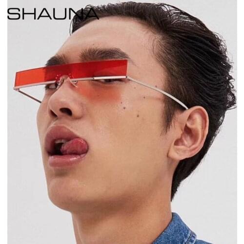 SHAUNA Fashion Half Frame Small Rectangle Sunglasses Women Brand Designer Ins Popular One Piece Red Shades Men