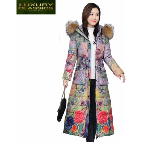 Women Winter Down Jacket X-Long Down Coat Female Thick Warm Clothes Real Raccoon Fur Hooded Coats Ladies 2021 Hiver 18-89