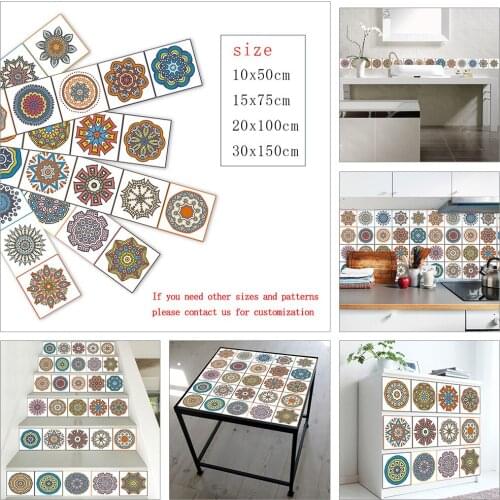 10/15/20/30cm Mandala Strip Tiles Wall Sticker Cupboard Glass Windows Stairs Decoration Wallpaper Peel & Stick Art Wall Decals
