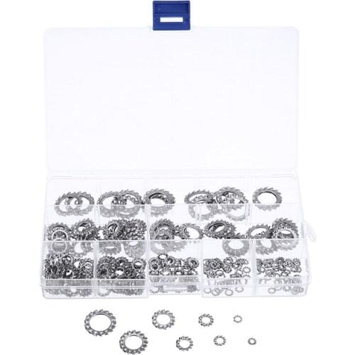 300Pcs Assortment 304 Stainless Steel External Tooth Star Lock Washers Set For Electrical Connections On Automotive And Marine