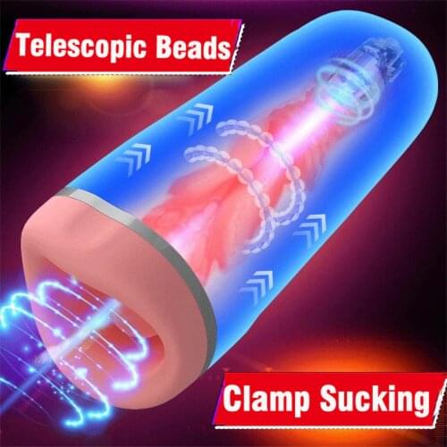 Automatic Telescopic Male Masturbator Cup Blowjob Clamp Sucking Tongue Vibration Masturbate Real Vagina Pussy Oral Sex Heating