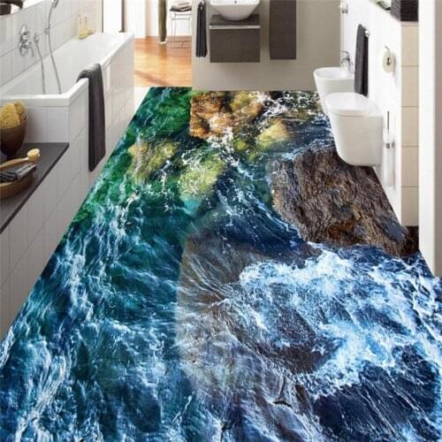 Beibehang Wonderland Coast Stone 3D Living Room Bathroom Floor Customized Large pvc Wear Resistant Waterproof Plastic Film