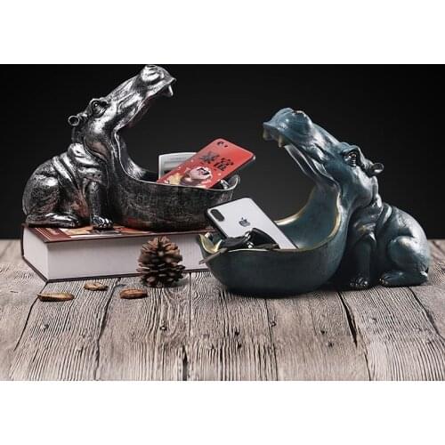 Big Mouth Hippo Statue Storage Key Candy Cosmetic Resin Material Storage Box Modern Art Sculpture Home Decoration Ornaments