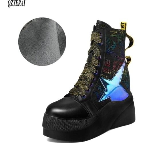 New Winter women shoes 100% natural Genuine leather boots women boots wedge Warm fur Female boots cowhide Chelsea snow boots