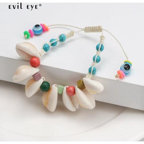 EVIL EYE Stone Beads Shell Turkish Evil Eye Charm Bracelet Braided Adjustable Bracelet Fashion Jewelry for Women Girls NB318