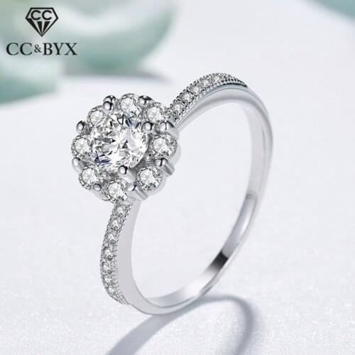 CC S925 Silver Wedding Rings For Women Cubic Zirconia Snowflake 4.5ct Anel Bridal Engagement Ring Fashion Elegant Jewelry CC1573