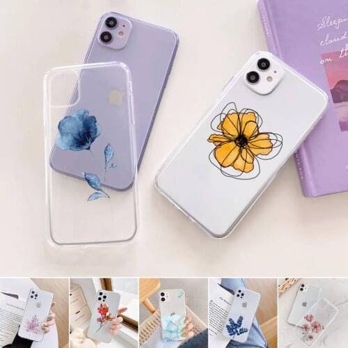 Watercolor flowers gold leaves Phone Case For iphone 12 11 mini x xs xr pro max 8 7 6s 6 5 5s 5c se plus Transparent soft