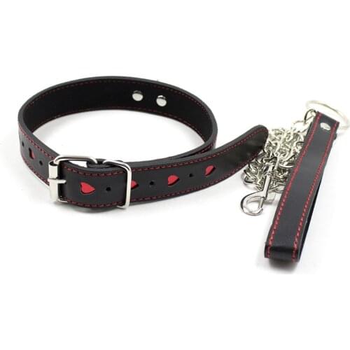 Black PU Leather Chain Collar With Leash BDSM Bondage Fetish Necklace Adult SM Sexual Toys Accessories For Women Men Sex Shop