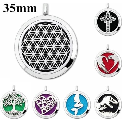 Flower of life 35mm Aroma locket Magnet 316L Stainless Steel Aromatherapy Essential Oil Diffuser Perfume Locket Pendant Jewelry