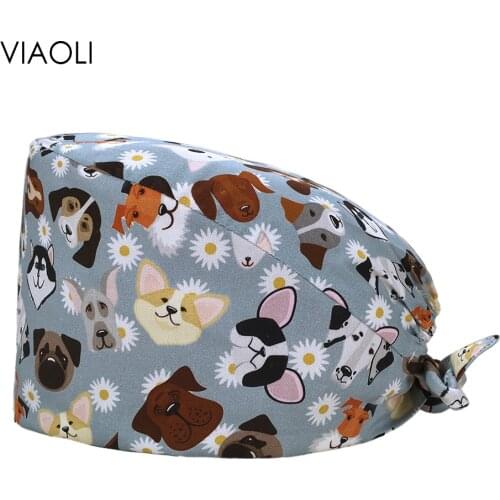 Cartoon Printing Doctor Caps Unisex Dentist Nursing Hats Elastic Pet Clinic Scrubs Women Caps Sweat-absorbent Nurse Accessories