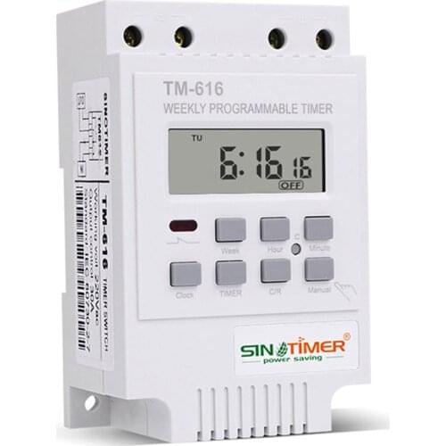 SINOTIMER TM616W-2 30A 220V Electronic Weekly Programmable Digital Time Switch Relay Timer Control Timer Din Rail Moun