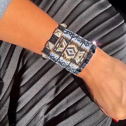 BLUESTAR Fashion Wide Turkish Evil Eye Bracelet Crystal Bracelets Micro Pave Jewelry Handmade MIYUKI Crystal Tassel Pulseras