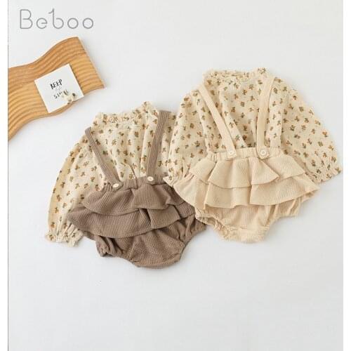2021 Ins Baby Clothing Floral Girl Suit 2pcs Summer Newborn Climbing Clothes For Newborn Toddler Girls Clothes Kids Wear Infants