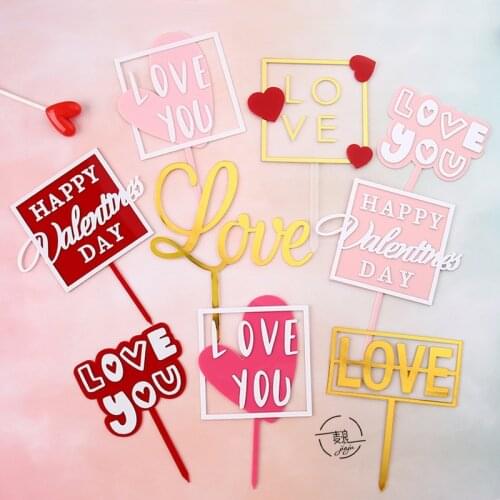 Ins New Love Wedding Cake Topper Happy Valentines Day 2021 Gold Red Heart Cake Topper For Wedding Anniversary Cake Decorations