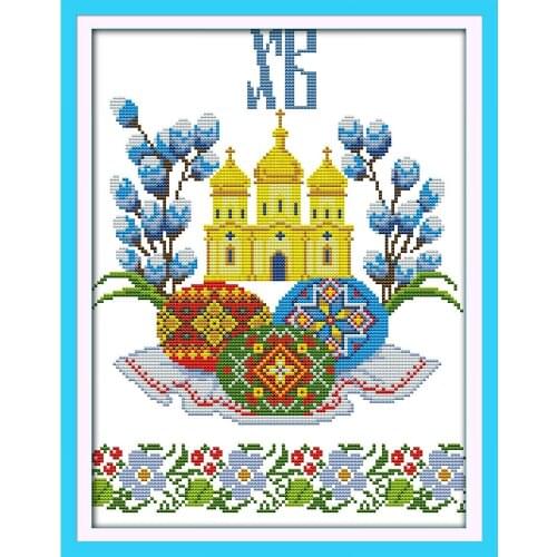Joy Sunday Easter Eggs (6) Chinese Cross Stitch Kits Ecological Cotton Stamped Printed 14CT 11CT DIY Wedding Decoration For Home