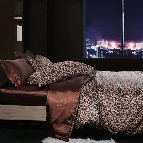 Leopard Duvet Cover Satin like Silk Soft 4Pcs Bedding Set Summer Reversible Comforter Cover Luxury Soft Lightweigh Bed Sheet set