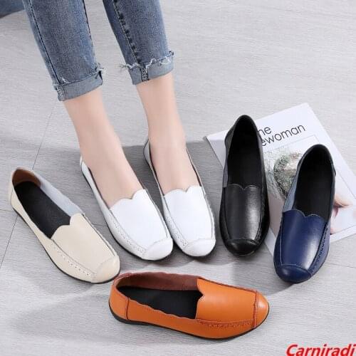 Genuine Leather Slip-on Loafers Women High Quality Casual Bean Nurse Moccasins Ladies Non-slip Driving Bean Nurse Walking Shoes