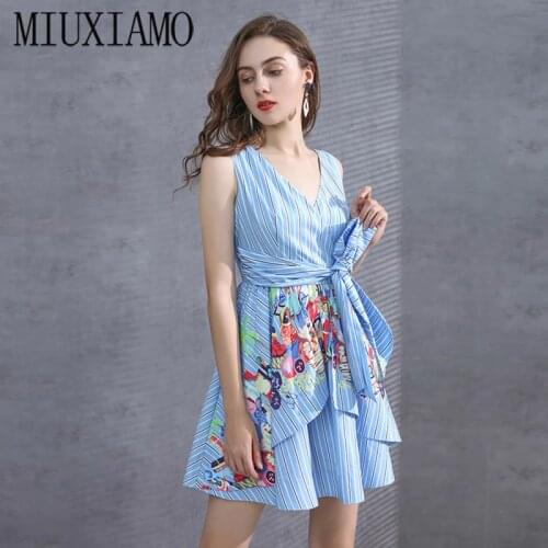 MIUXIMAO 2020 Spring& Fall Dress Newest Cute Print Flower Sleeveless O-neck Cotton Elegant Casual Dress Women Vestidos