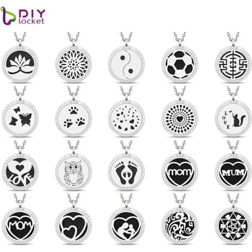 Fashion 30mm 316 Stainless Steel Crystal Essential Oil Diffuser Necklace Wholesale With Rhinestones AB121-140