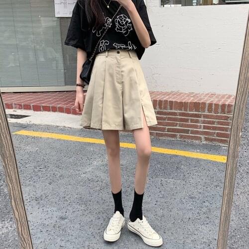 Fashion shorts women loose high waist wide leg Solid harajuku Straight summer korean fashion shorts Culottes
