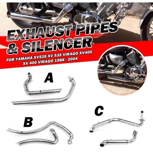 Motorcycle Muffler Pipe Drag Pipes Slash Cut Full Exhaust System + Silencers For Yamaha V Star XV535 XV 535 VIRAGO XV400 XV 400