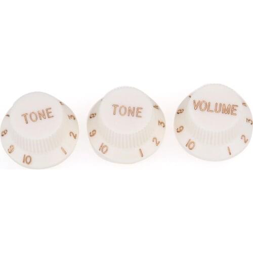 Musiclily Pro Metric Size 18 Splines 1 Volume 2 Tone Strat Knobs Set for Asia Import Guitar Bass Split Shaft Pots, Aged White