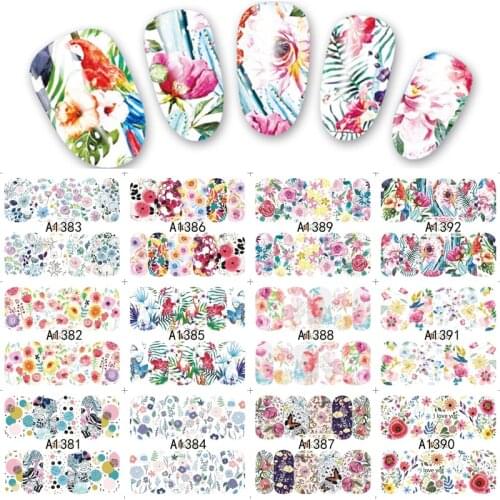 1Sheet Spring Flowers Stickers for Nails Watermark Sunflowers Sakura Nail Art Water Transfer Decals Leave Manicures Decoration