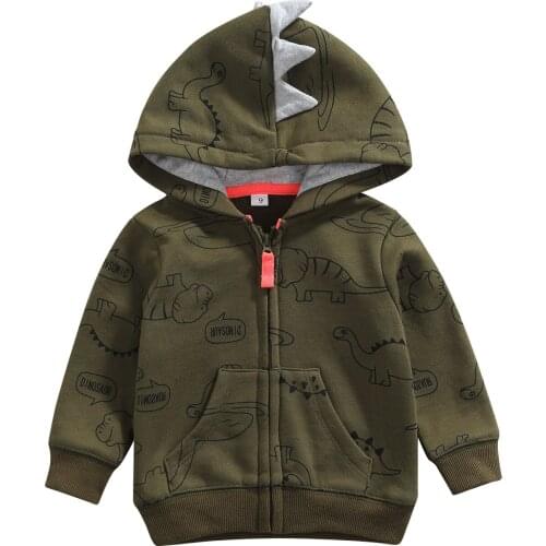 2021 Autumn Infant Kids Baby Boy Long Sleeve Cartoon Dinosaur Pattern Zipper Hooded Sweatshirt Hoodies Outfits Baby Clothes