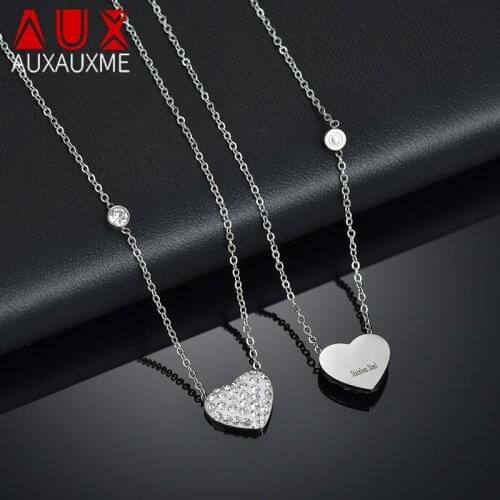 Auxauxme Crystal Love Heart Pendant Necklace For Women Stainless Steel Clavicle Chian Necklaces Charm Jewelry Anniversary Gifts