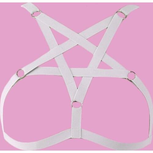 Pentagram Body Harness White Wedding Bondage Lingerie Open Chest Cage Bra Sexy Harness Woman Rave Harness Bra Body Belt