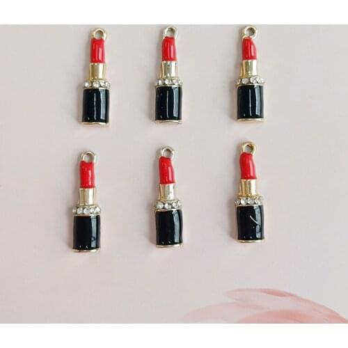 10PCS 7*25mm Metal Alloy KC Gold Drops Of Glaze Enamel Lipstick Charms Pendant DIY Jewelry Accessories