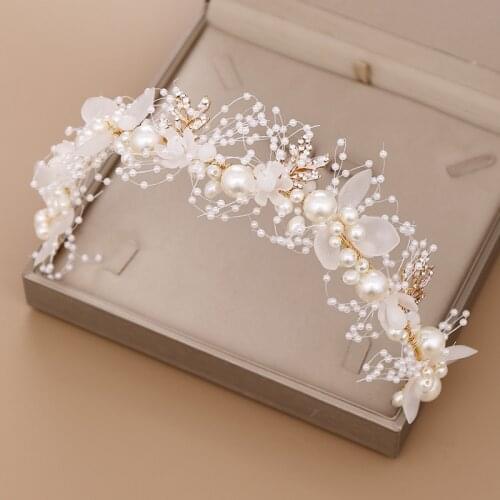 Luxurious Pearl Rhinestone Headband Gold Hair Jewelry Women Handmade Tiara Bridal Headbands Wedding Hair Accessories Gift