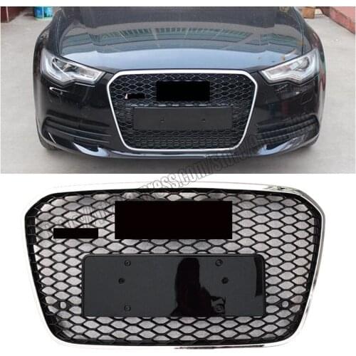 RS6 Style Grille For Audi A6 C7 S6 2012 12 2013 13 2014 14 Silver Chrome Frame Grill Camera Holder