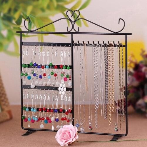 Wedding Necklace Storage Rack Jewelry Earring Display Stand with 48 Holes and 10 Hooks