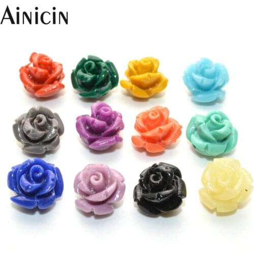 High Quality Various Colors Stereoscopic Resin Rose Flower 10mm DIY Loose Beads Red Pink Green Yellow Blue Handmade Findings