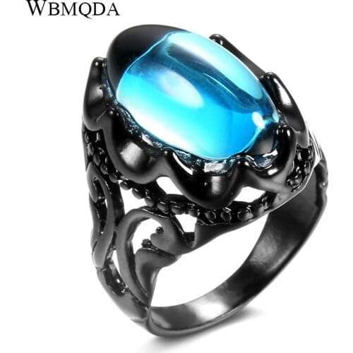 Wbmqda Wholesale Gothic Bule Glass Stone Ring Bohemian Punk Rings For Women Vintage Jewelry 2020 New Drop Shipping