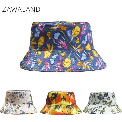 Zawaland Fashion Street Floral Printed Flat Fisherman Hat Spring and Summer Outdoor Couple Travel Simple Caps Casual Bucket Hats