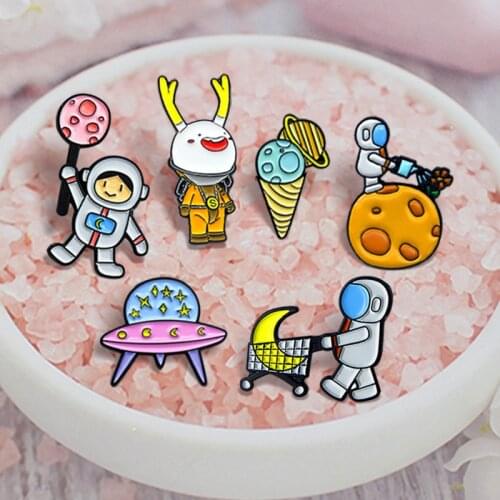 Universe Brooch Enamel Pins Astronaut Elk Pilot UFO Spacecraft Planet Ice cream Badge space Brooches For Women Jewelry Broche