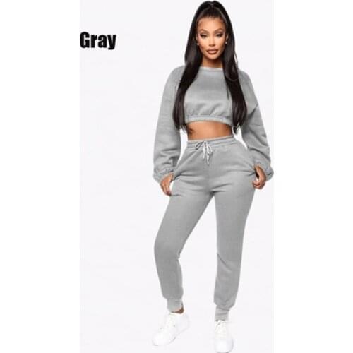 Quality Plus Fleece Women Suit Ladies Casual Solid Color Short Sweater+Slim Lace Up Pant For Female 2021 Autumn Woman Clothing