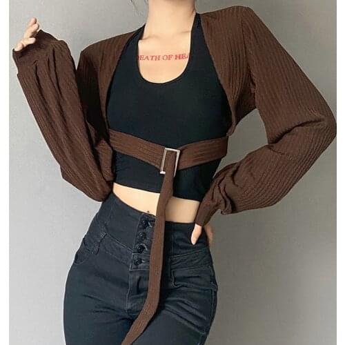 2021 Autumn Winter Europe America New Women Lantern Sleeve Cardigan Coats Fashion Solid Slim Jackets Female Casual Streetwear