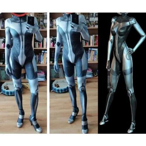 New Mass Effect Female Cosplay Costume Elastic 3D Printed Spandex Halloween Costume for woman Bodysuit Girls Women Custom Made