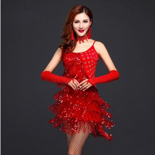 Women Latin Dance Costume Sexy Sequins Tassel Latin Dance Dress Women Latin Dance Competition Dresses