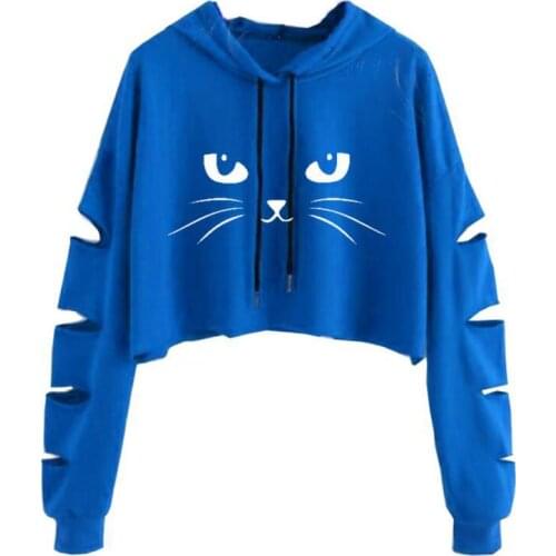 Cat Sweatshirt Cute Kawaii Cropped Sweatshirt Women Ladies Long Sleeve Crop Top Croped Feminino Sudadera Corta Short Sweatshirts